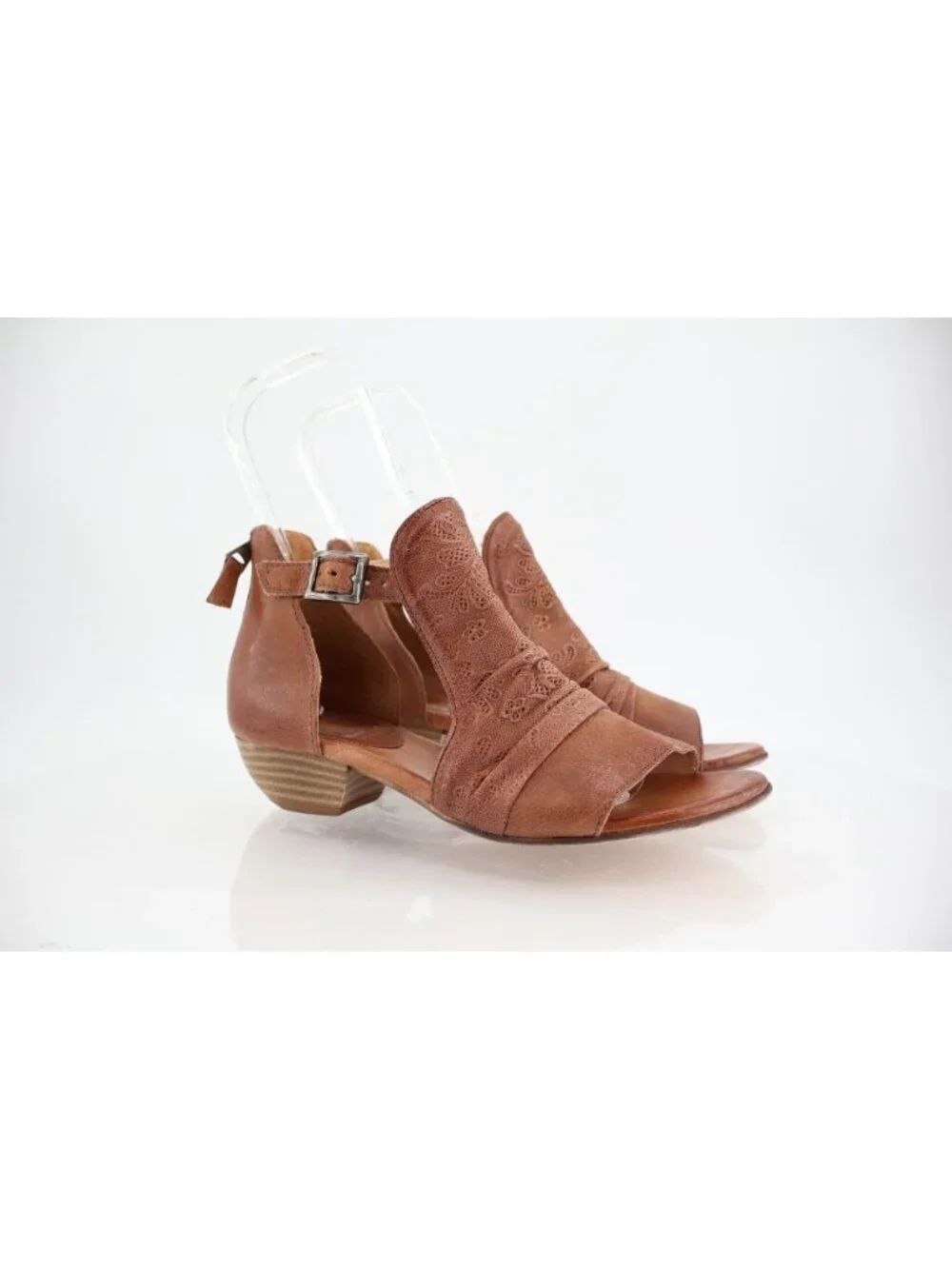 Miz Mooz Women Corra Size 38 7.5 Tan Cognac Leather Open Toe Sandal Low Heel